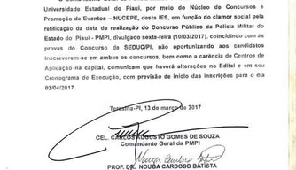 Comunicado da Polícia Militar e Nucepe