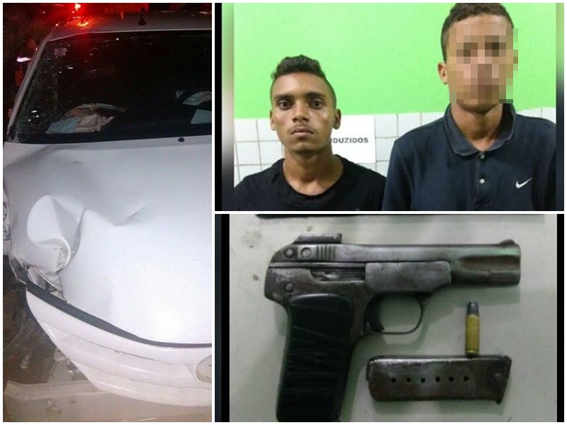 Carro e arma foram apreendidos com os criminosos