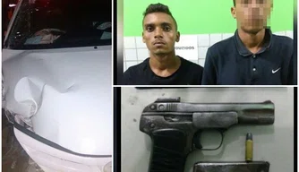 Carro e arma foram apreendidos com os criminosos