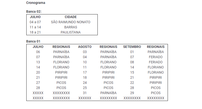 Cronograma do mutirão de exames práticos