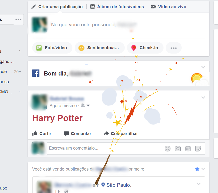 Varinha do Harry Potter aparece quando o nome é postado.