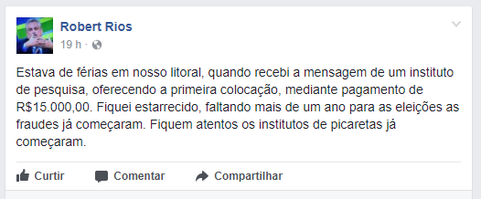 Denúncia de Robert Rios em uma rede social.