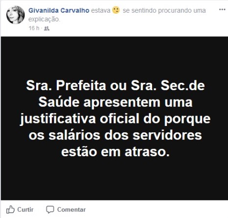 Publicação feita pela digitadora Givanilda Carvalho.