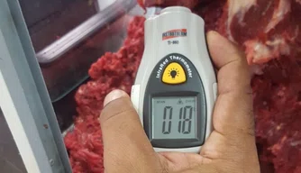 Carnes condicionadas irregularmente em desacordo com as normas estabelecidas pela Vigilância Sanitária.