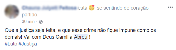 Publicação sobre Camilla Abreu