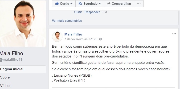 Publicação do deputado Mainha