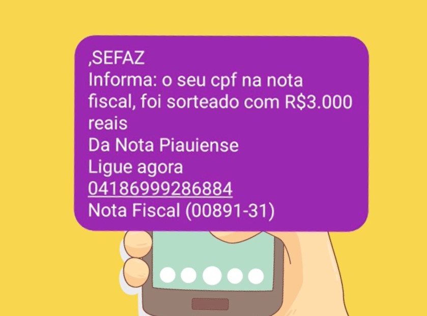 Mensagem enviada pelos estelionatários aos consumidores.