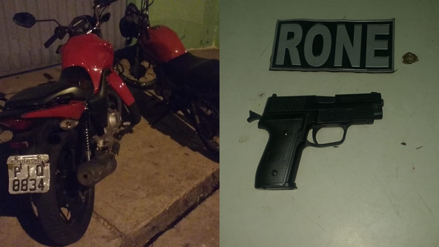 Motocicletas e simulacro apreendidos com os envolvidos