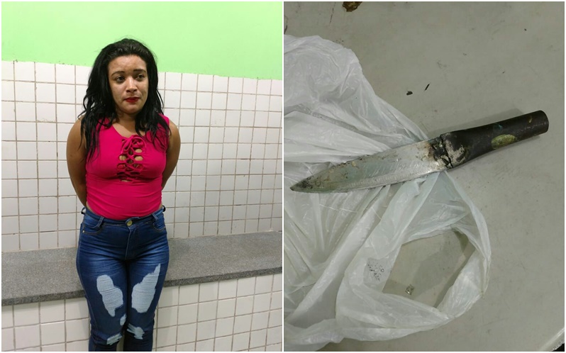 Mulher suspeita de matar ex-companheiro. Faca utilizada no crime.