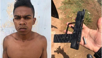 Sandro Wesley da Silva Rodrigues e arma apreendida pela polícia.