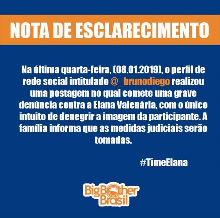 Nota de Esclarecimento divulgada pela família de Elana Valenária.