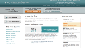 Página do site do Sistema de Seleção Unificada (Sisu) 2019.