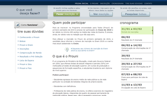 Página do site do Programa Universidade para Todos (ProUni) 2019.