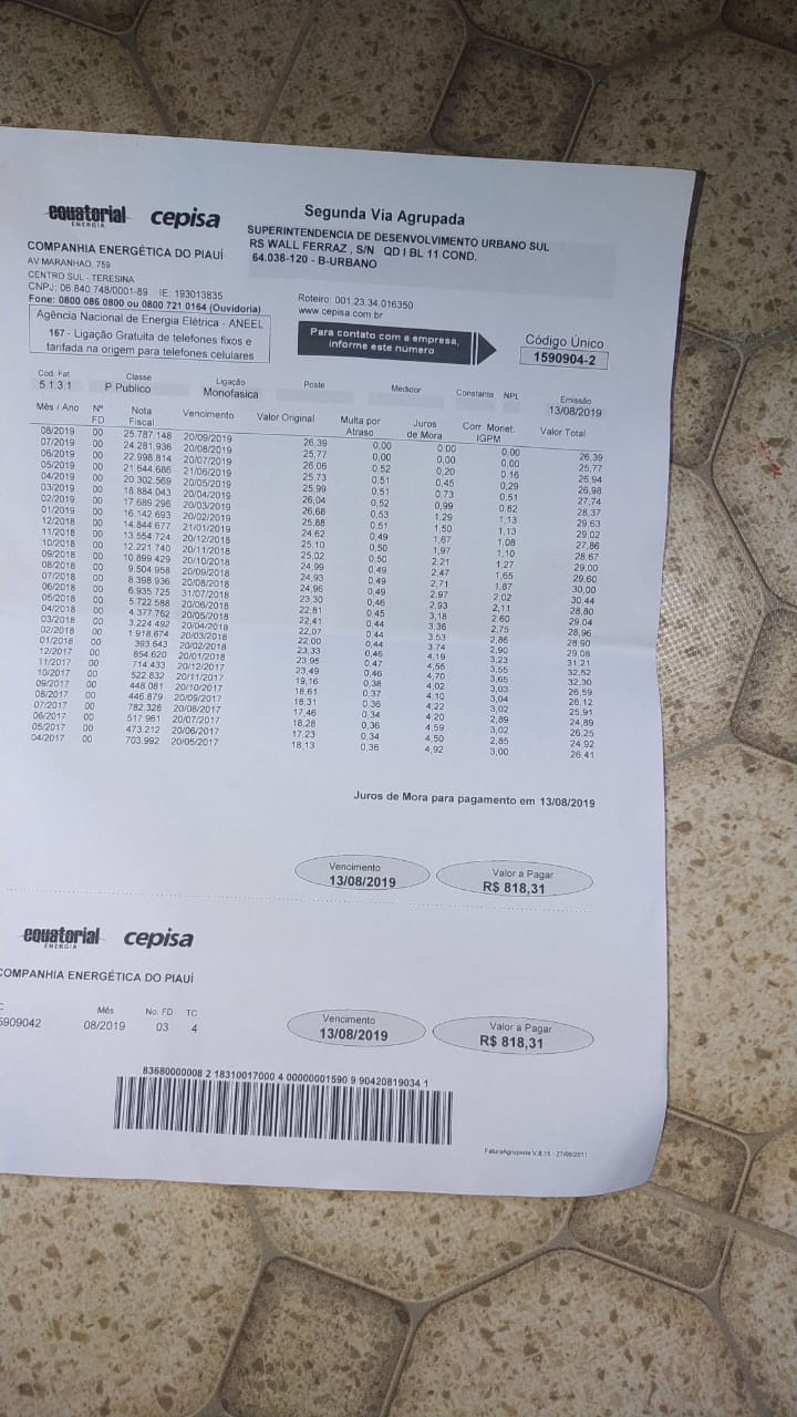 Boleto com débito do Bloco 11 em nome da SDU-Sul