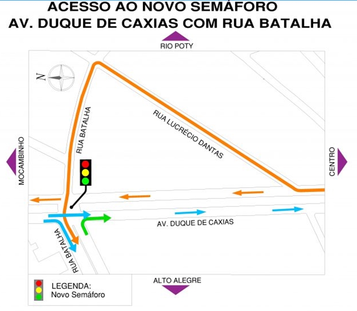 Esquema mostrando a posição do novo semáforo.