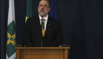 Augusto Aras durante cerimônia de posse na sede da PGR, em Brasília.