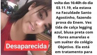 A jovem Giovanna Gabriely está sendo procurada pela família após desaparecer no domingo (3).