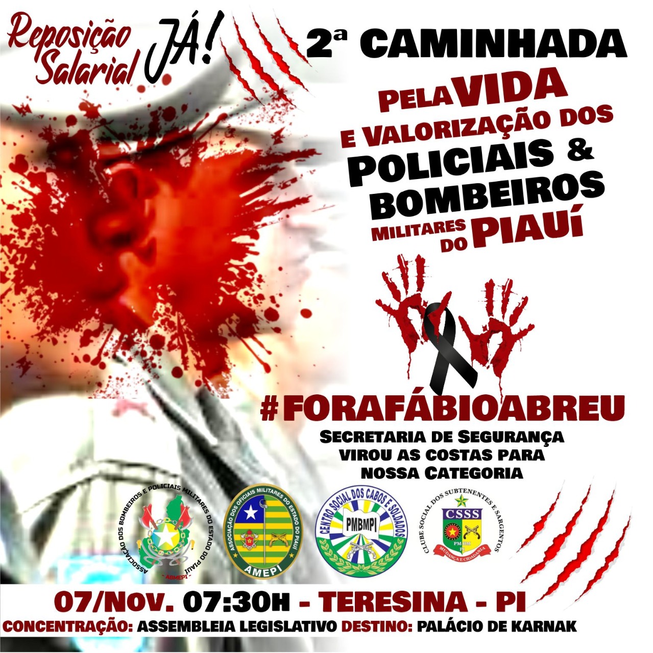 Agentes da PM e Corpo de Bombeiros realizam manifestação nesta quinta-feira (7).