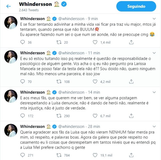 Publicação feita por ele em sua conta no twitter.