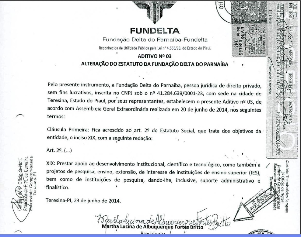 Alteração do Estatuto Social da Fundelta, autorizada em 23 de julho de 2014.