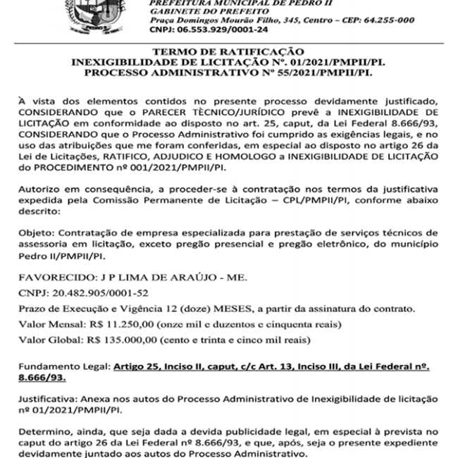 Processo Administrativo nº 055/2021.