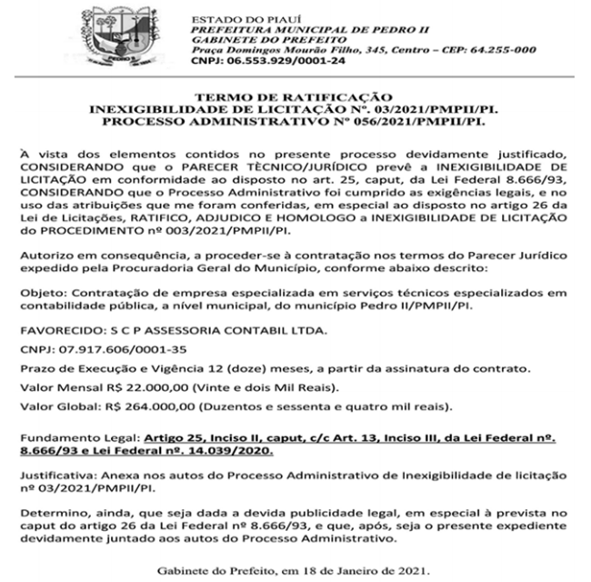 Processo Administrativo nº 056/2021.