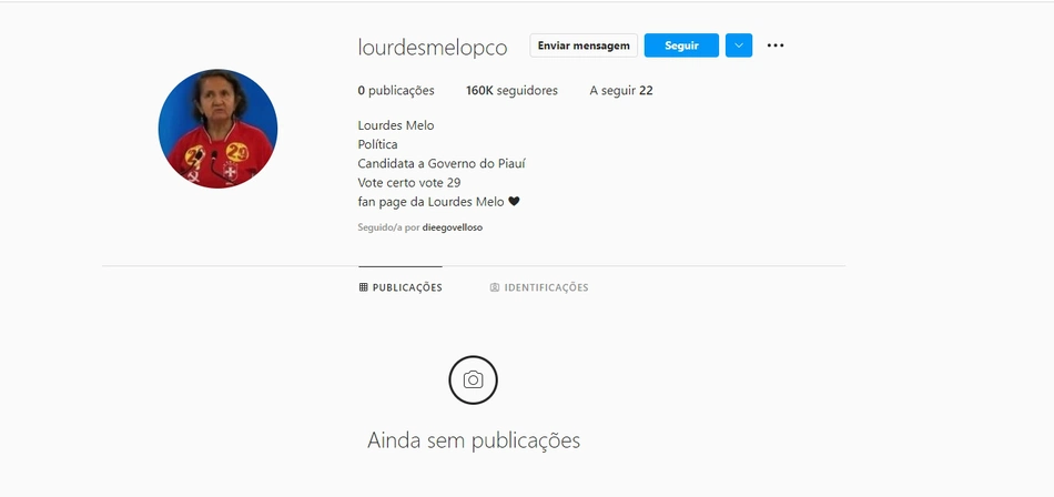 Conta de Lourdes Melo no Instagram.