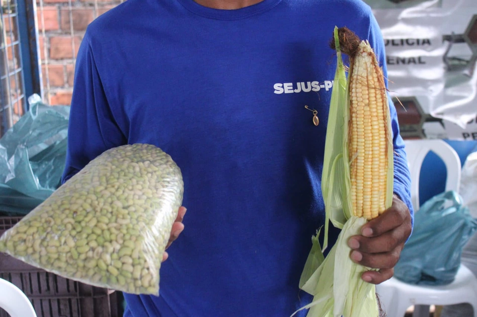 Internos do sistema prisional expõem alimentos em feira de Agricultura.