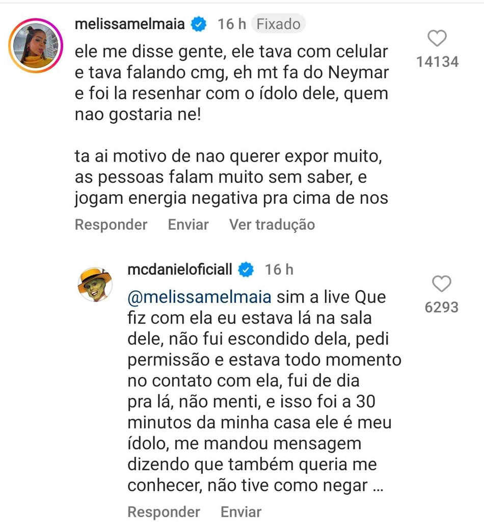 Mel Maia e Mc Daniel negam polêmica.