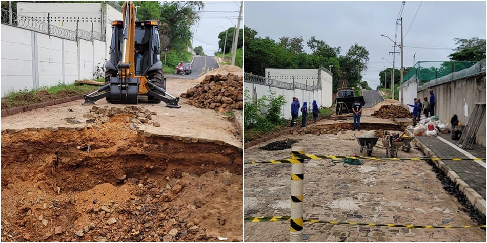 SAAD Leste inicia reparo na cratera que surgiu no bairro Santa Isabel.