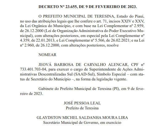 Dr. Pessoa nomeia Jeová Alencar para SAAD SUl.