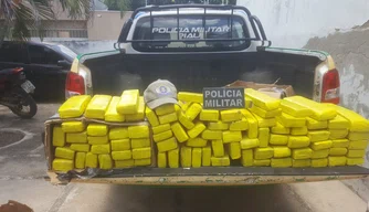 Tabletes de maconha apreendidos pela PM em São Raimundo Nonato.