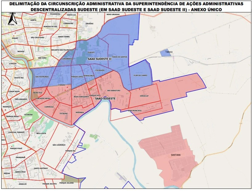Delimitação das áreas administradas pela Saad Sudeste e Sudeste II.