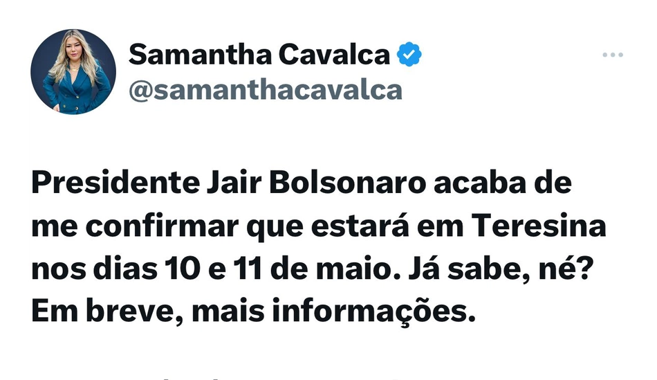 Publicação da pré-candidata Samantha Cavalca