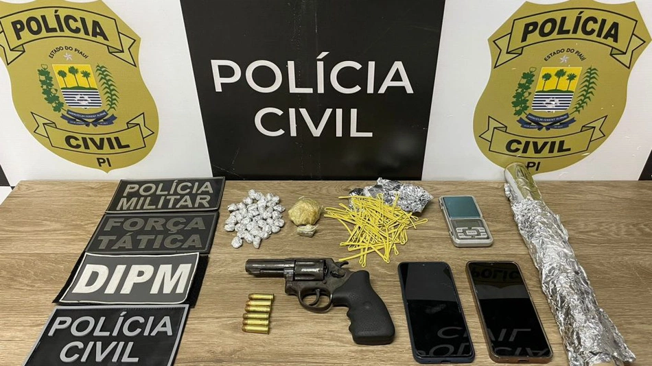 Material apreendido pela Polícia Civil em Luís Correia