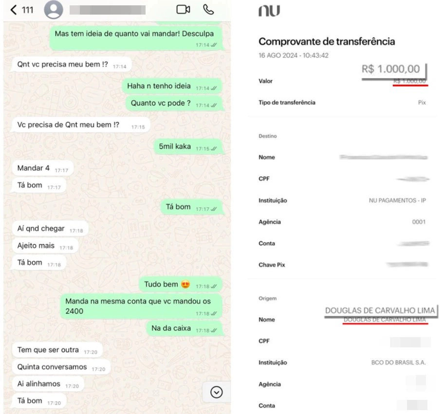 Print de conversas e comprovante de pagamento