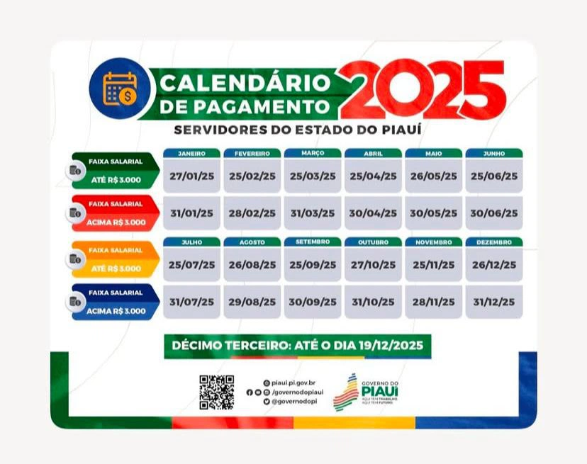 Calendário de pagamento de servidores estaduais 2025