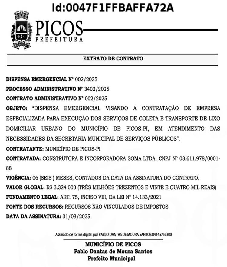 Extrato de contrato com a Construtora e Incorporadora Soma Ltda.