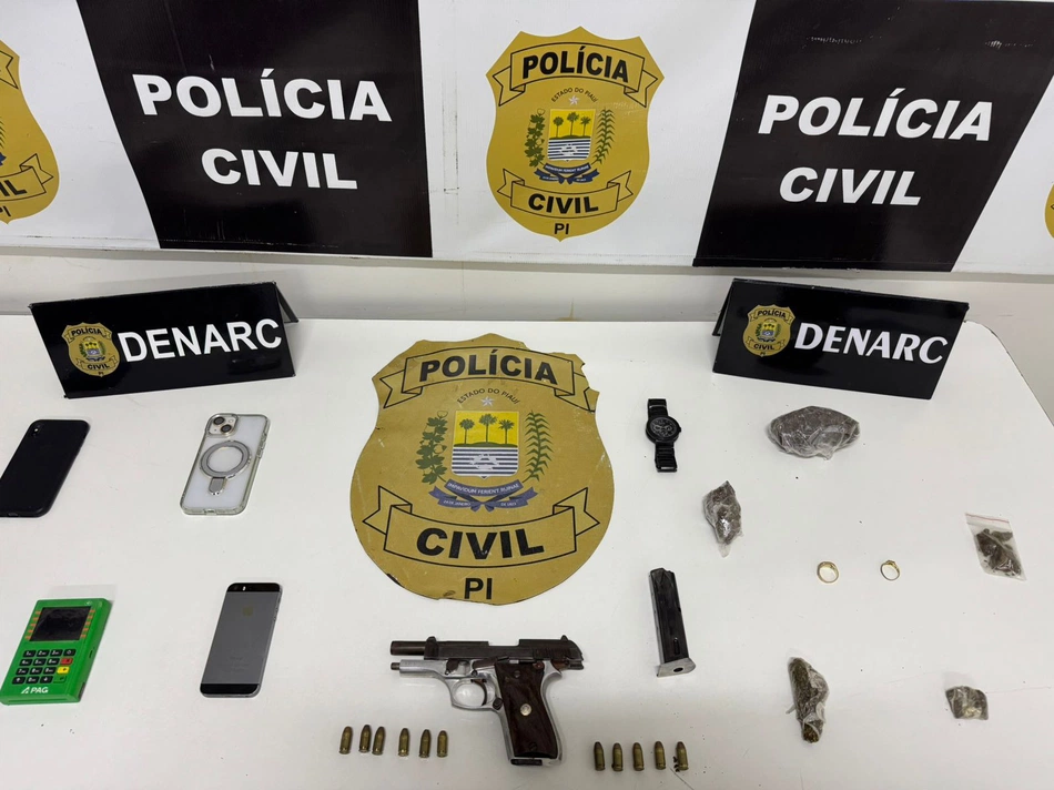 Materiais apreendidos com a dupla de faccionados durante operação.