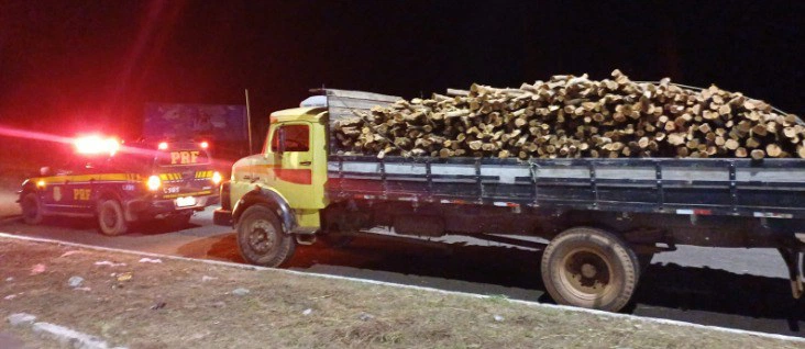 PRF apreende carga de madeira nativa sem documentação.