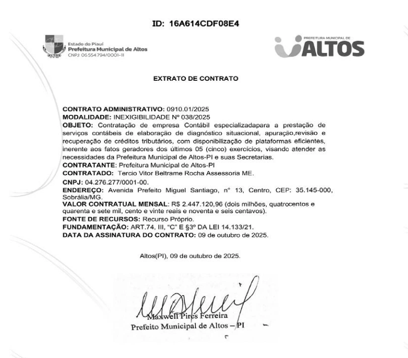 Contrato da Prefeitura de Altos