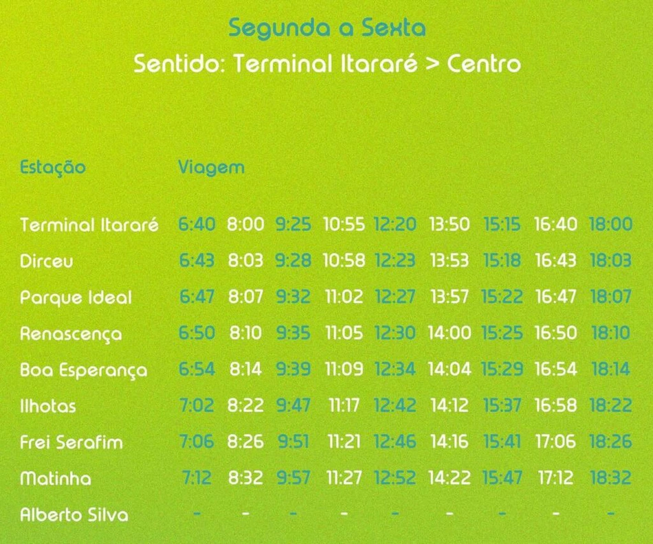Horários do metrô de Teresina