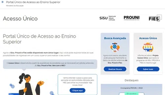 Portal Único de Acesso ao Ensino Superior na aba do Sisu