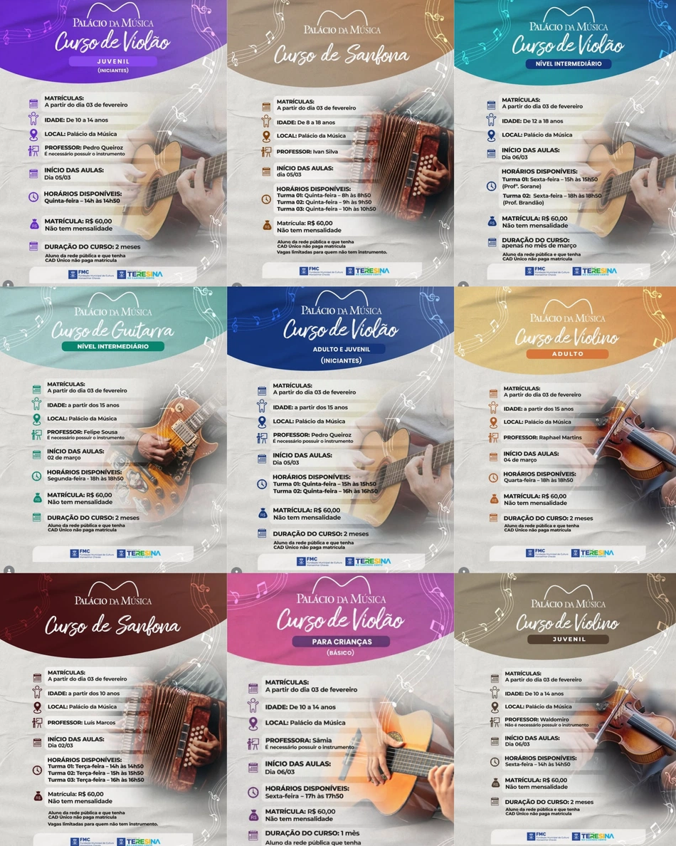 Cursos gratuitos no Palácio da Música