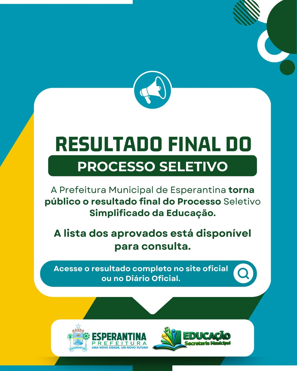 Prefeitura de Esperantina anuncia homologação de resultado final