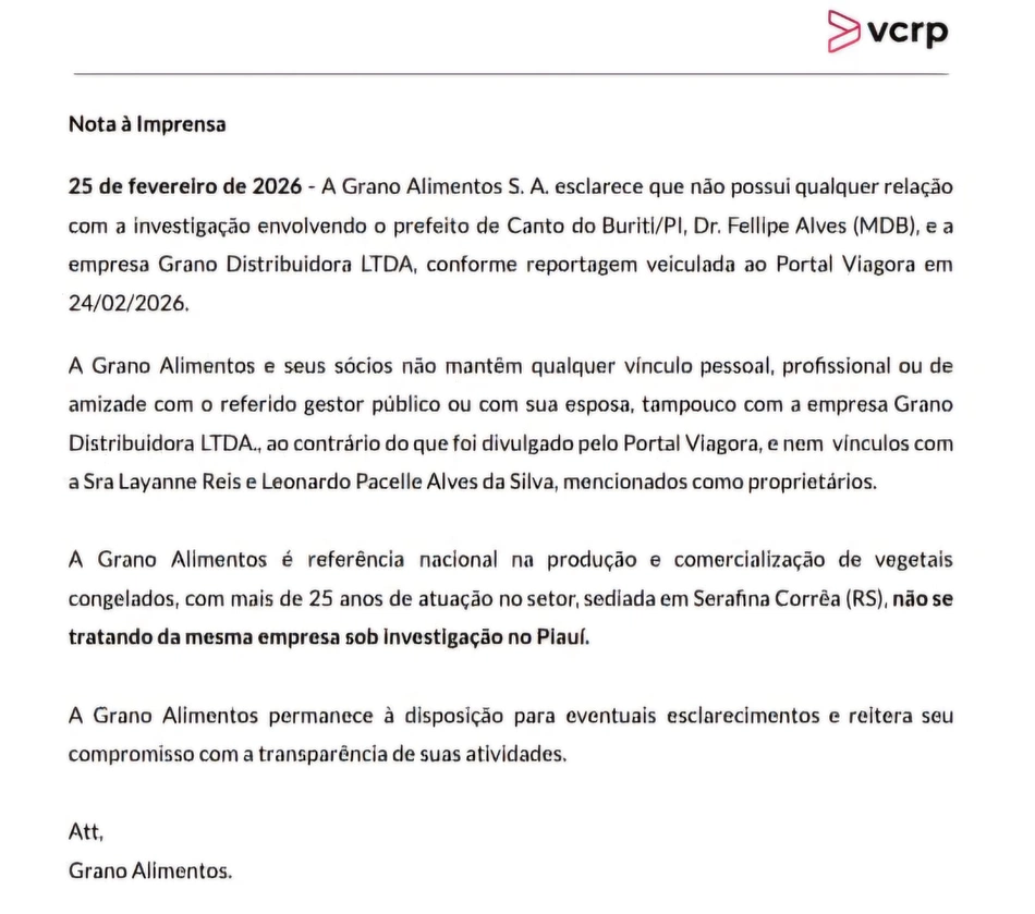 Nota à Imprensa