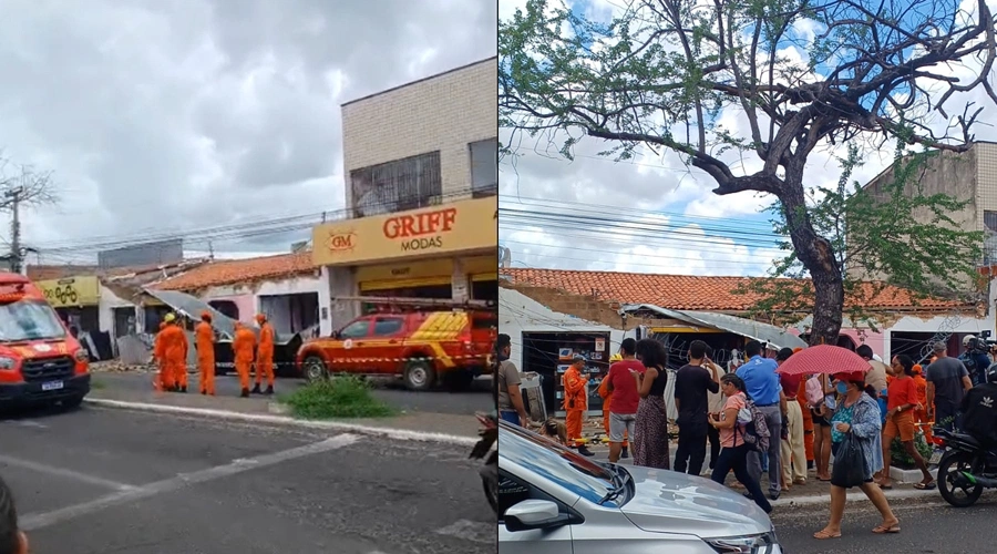 Fachadas de lojas desabam e funcionários ficam presos na Avenida Principal do Dirceu