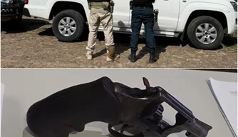 Carro recuperado e arma e munições apreendidas
