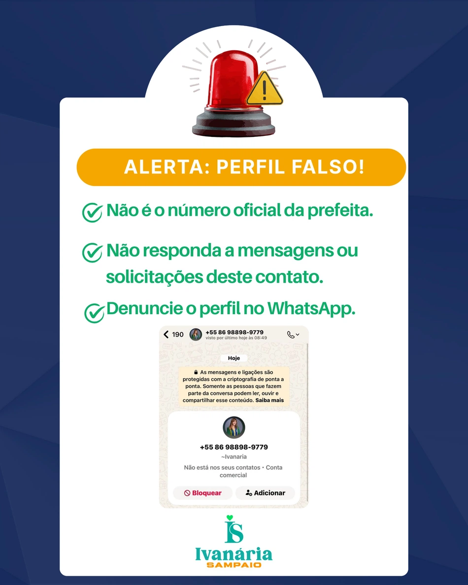 Prefeita Ivanária Sampaio alerta sobre perfil falso no WhatsApp