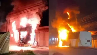Ônibus do transporte público pega fogo em Timon e mobiliza Corpo de Bombeiros